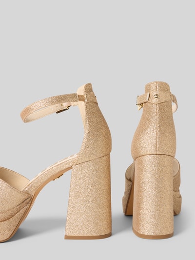 Buffalo Sandalen van leer met blokhak, model 'MAY' Goud gemêleerd - 2