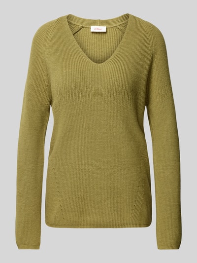 s.Oliver RED LABEL Regular Fit Strickpullover mit V-Ausschnitt und Raglan-Ärmeln Khaki 2