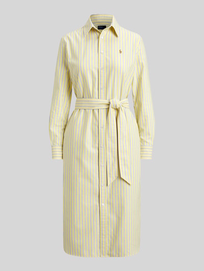 Produktfoto, Regular Fit Oxford-Hemdblusenkleid mit Gürtel von Polo Ralph Lauren, gelb-blau gestreift, reine Baumwolle, Knopfleiste, Taillengürtel