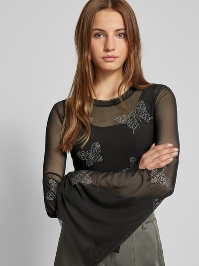 Guess Flared Longsleeve in semitransparentem Design Black 3