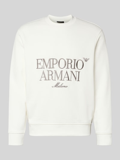 Produktfoto, Sweatshirt mit Label-Stitching von Emporio Armani, reine Baumwolle, Lockere-Schnitt, gerippte-Abschlüsse, Rundhalsausschnitt, weiß