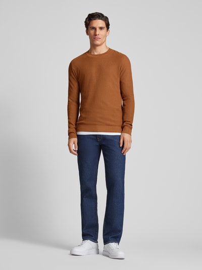 Jack & Jones Premium Sweter z dzianiny z prążkowanymi wykończeniami model ‘LUCAS’ Koniakowy 1