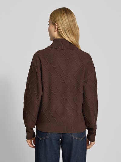 FREE/QUENT Sweter z dzianiny z prążkowanymi wykończeniami model ‘Saturn’ Ciemnobrązowy 5