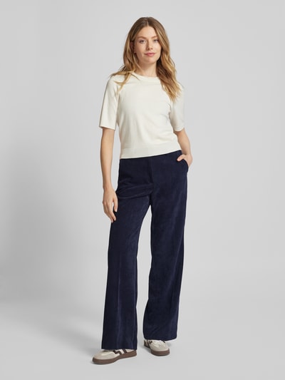 Cambio Wide leg corduroy broek met riemlussen Marineblauw - 1