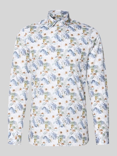 Produktfoto, Slim Fit Businesshemd aus Baumwoll-Mix mit Kentkragen von OLYMP Level Five, florales Muster, hellblau grün weiß, langer Arm, elastisch, durchgehende Knopfleiste, Sportmanschetten