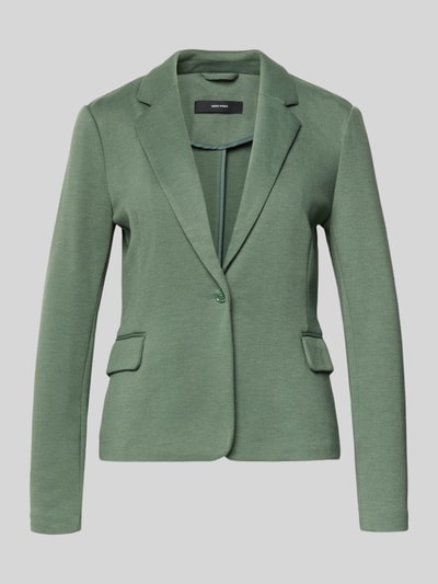 Produktfoto, Regular Fit Kurzblazer mit Baumwoll-Anteil Modell 'JULIA' von Vero Moda, Optik: Unifarben, Reverskragen, 1-Knopf-Verschluss, Langarm, Kissing-Buttons, Pattentaschen, Materialverarbeitung: Piqué, glatte strukturierte Oberfläche, grüner Farbton