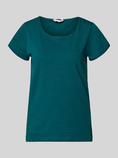 Produktfoto, Regular Fit T-Shirt aus reiner Baumwolle von Tom Tailor, damski t-shirt, krój regular fit, z efektem melanżu, dekolt w łódkę, krótki rękaw, zakończenie: zrolowany brzeg, wykończenie materiału: dżersej, materiał: bawełna