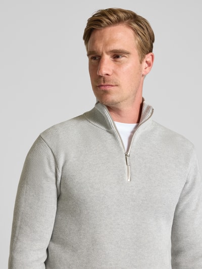 SELECTED HOMME Regular Fit Troyer aus reiner Baumwolle Modell 'DANE' Hellgrau Melange 3