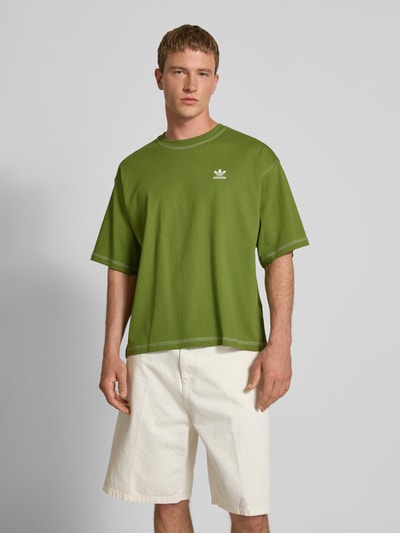 adidas Originals T-shirt met labelstitching en ronde hals Olijfgroen - 4