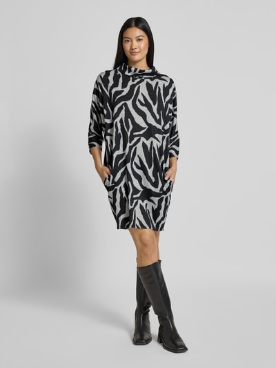 Apricot Relaxed fit gebreide jurk met wijde col Lichtgrijs - 1