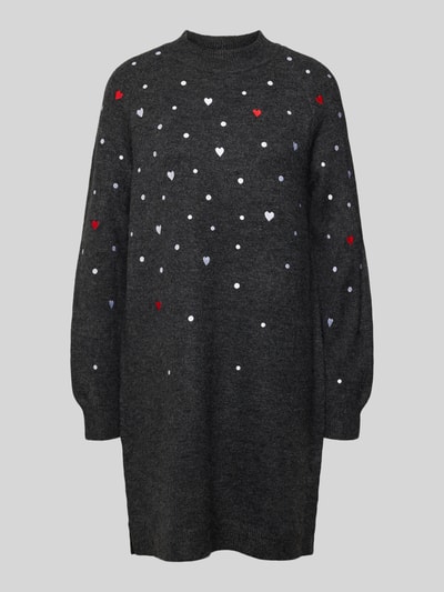 Produktfoto, Loose Fit Strickkleid mit Stickereien von Tom Tailor Denim in dunkler Melange-Optik mit Allover-Stickereien, Mini-Länge, Strick.