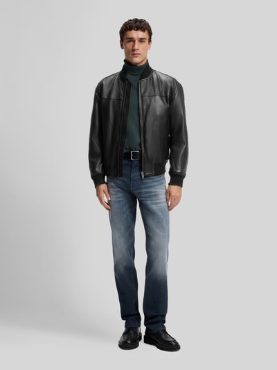 BOSS Orange Regular fit leren jack van lamsnappa Zwart - 1