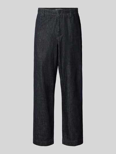 Produktfoto, Relaxed Fit Jeans aus reiner Baumwolle von ANNARR, dunkelblau, gerade Form, sichtbare Eingriff- und Gesäßtaschen, strukturierte Oberfläche.