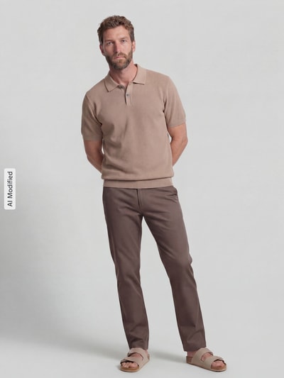 Christian Berg Men Slim Fit Poloshirt mit Strukturmuster Sand 1