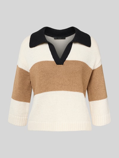 Oui Gebreide pullover met V-hals Camel - 2