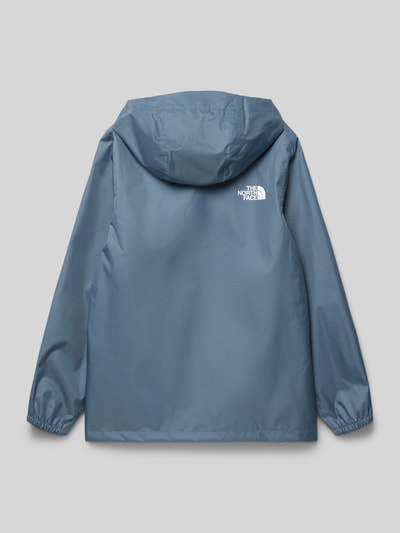 Produktfoto, Regenjacke mit Logo und Reißverschlusstaschen von The North Face für Kinder, Regular Fit, Kapuze, mittelblau, glatte Textur, Rückansicht
