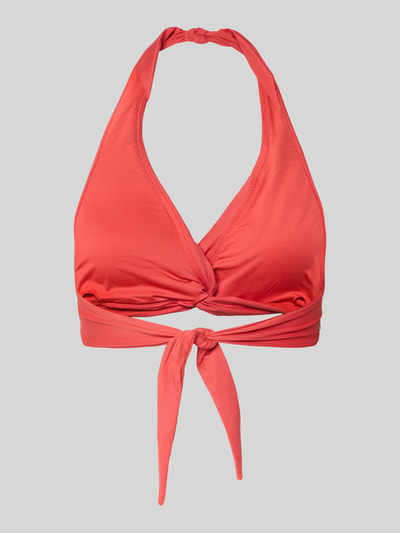 Produktfoto, Bikini-Oberteil mit Neckholder Modell 'Kelli' van Barts in rood, materiaalmix met stretch, V-hals, knoopdetail, vetersluiting, labeldetail