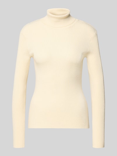 Pieces Slim Fit Rollkragenpullover aus geripptem Viskose-Mix Modell 'MIRA' Offwhite 2