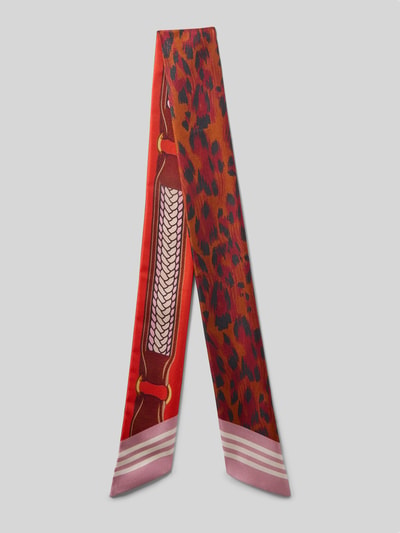 Productfoto, Tuch aus reiner Seide Modell 'Twilly' von Codello, dames sjaal in langwerpige pasvorm, all-over bloemenmotief in rood, roze en bruin, zijdeachtige textuur