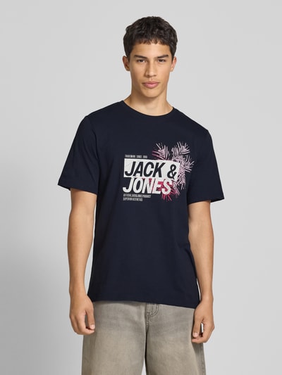 Jack & Jones T-Shirt mit Label-Print Modell 'JAXON' Marine 4