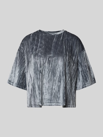 Produktfoto, Oversized Crop Top mit Samt-Optik von Christian Berg Woman in Grau, Rundhalsausschnitt, Halbarm, überschnittene Schultern, Damenmode