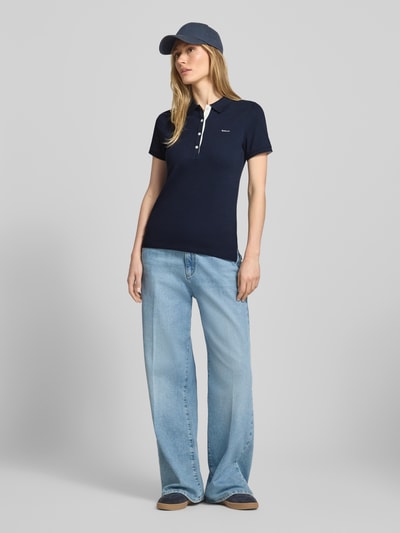 GANT slim fit poloshirt met labelstitching Marineblauw - 1
