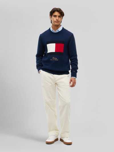 Tommy Hilfiger Regular Fit Pullover mit Motiv-Print Dunkelblau 1