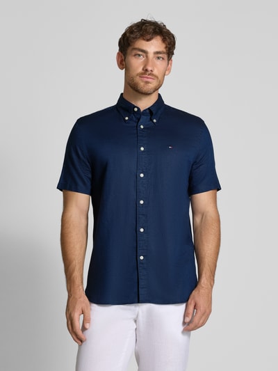 Tommy Hilfiger Regular fit vrijetijdsoverhemd van een mix van katoen en linnen Marineblauw - 4