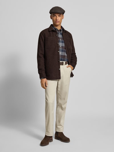 Barbour Regular fit overhemdjack met wol, model 'MARLOW' Donkerbruin - 1