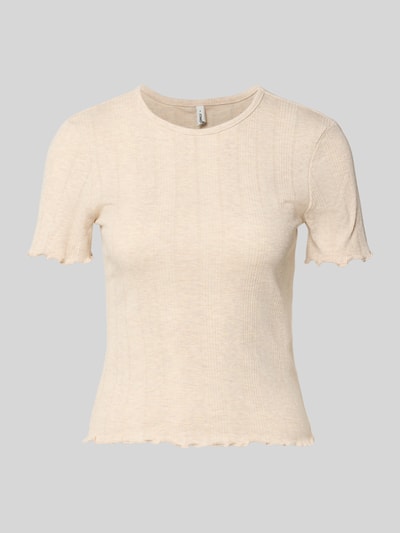 Produktfoto, beżowy t-shirt Slim Fit T-Shirt aus Baumwoll-Mix Modell 'TENNA' von ONLY dla kobiet, jednolita faktura, lekko prążkowana, Damski t-shirt, kontekst: Damen T-Shirt von ONLY