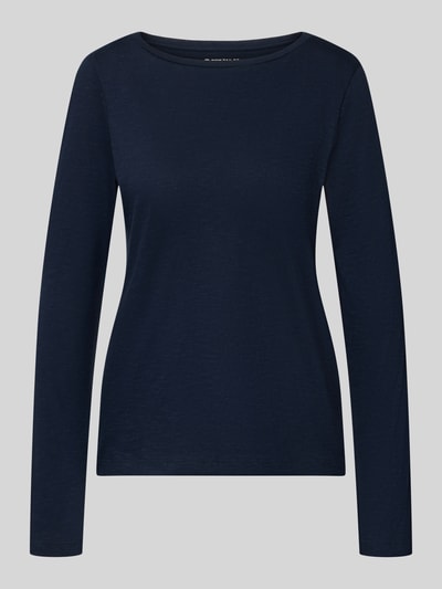 Produktfoto, Regular Fit Langarmshirt aus Bio-Baumwoll-Mix von Tom Tailor in dunkelblauer Melange-Optik, U-Boot-Ausschnitt, glatte Textur