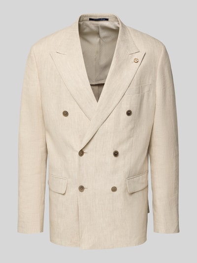 Produktfoto, Regular Fit Sakko aus Leinen mit Pattentaschen von Christian Berg Men in Creme, Zweireiher, Struktur durch Leinen, neutrale Oberfläche