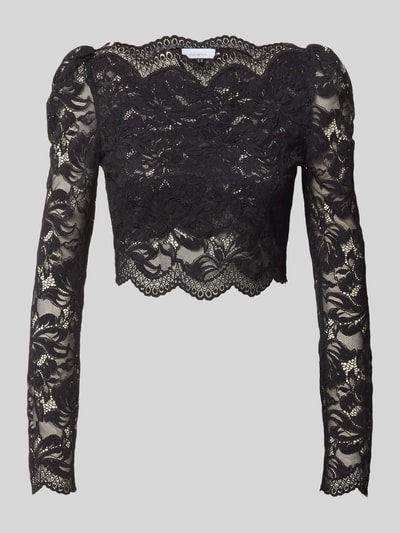 Produktfoto, Cropped Langarmbluse aus Spitze von Rabanne, elastyczna mieszanka materiałów, krój krótki, koronka, półprzezroczysty materiał, kolor czarny