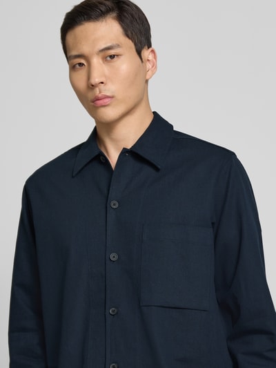 Samsøe Samsøe Regular fit overhemdjack met borstzak, model 'SADAMON' Donkerblauw - 3