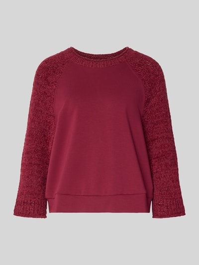 Produktfoto, Relaxed Fit Pullover mit Strick-Besatz von Marc Cain in Dunkelrot aus Baumwoll-Mix, Rundhalsausschnitt, elastischer Abschluss