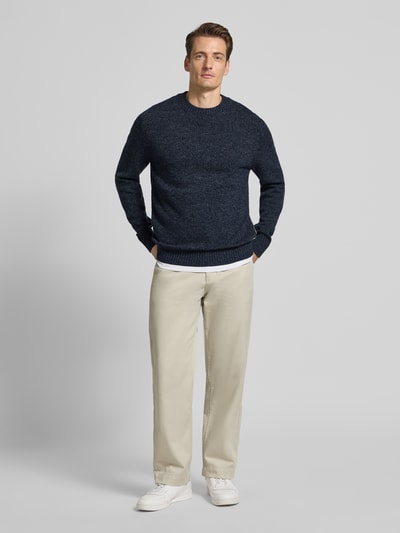 Casual Friday Gebreide pullover met ribboorden, model 'BRIAN' Marineblauw gemêleerd - 1