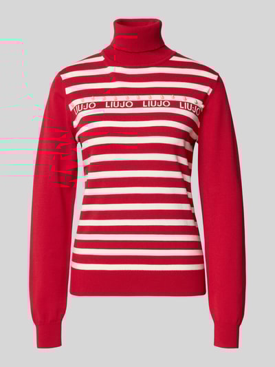 LIU JO SPORT Slim Fit Rollkragenpullover aus Viskose-Mix in Strick-Optik Dunkelrot 2