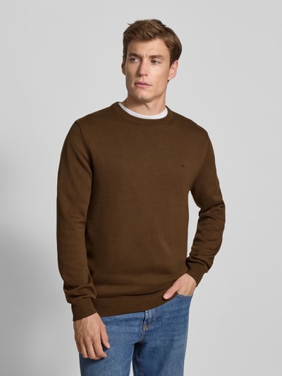 Christian Berg Men Gebreide pullover met ribboorden Donkerbruin gemêleerd - 4