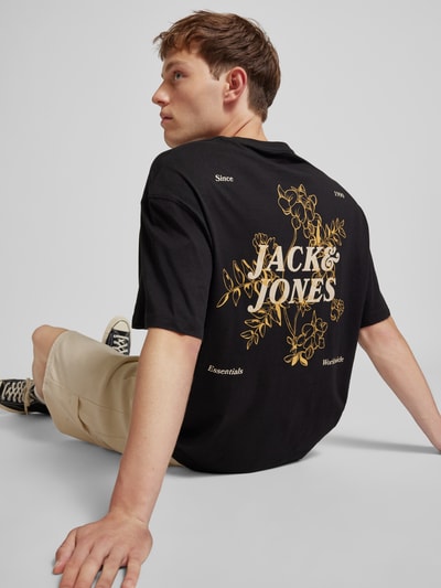 Jack & Jones T-shirt met labelprint, model 'PRAIA' Zwart - 3