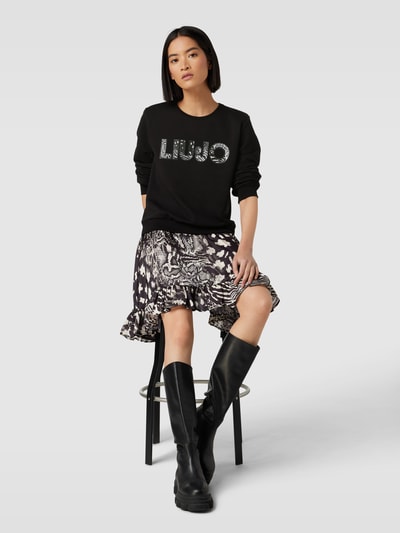 Liu Jo White Knielanges Kleid mit Label-Print Black 1