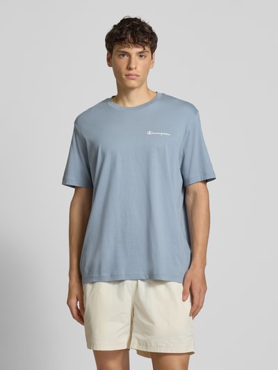 CHAMPION T-shirt met logostitchings en ronde hals Rookblauw - 4