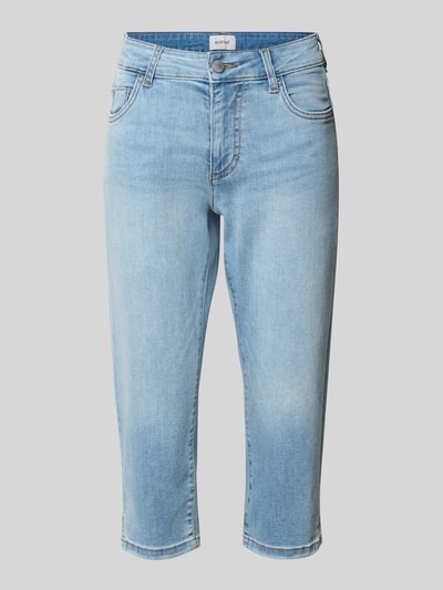 Produktfoto, Caprijeans mit Eingrifftaschen von Mustang in hellem Blau, Baumwoll-Mix mit Stretch-Anteil, Slim-Fit, Used-Look, Bundweite 35 cm, Innenbeinlänge 47 cm bei Größe 27.