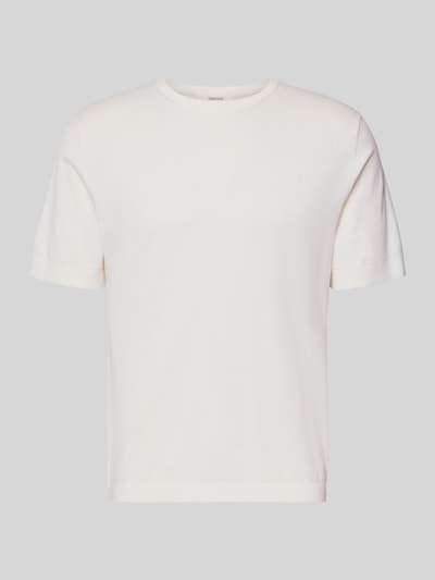 Productfoto, Regular Fit Strick-Shirt aus Bio-Baumwolle Modell 'TORINO' von Selected Homme in effen wit, fijngebreid, ronde hals, korte mouw