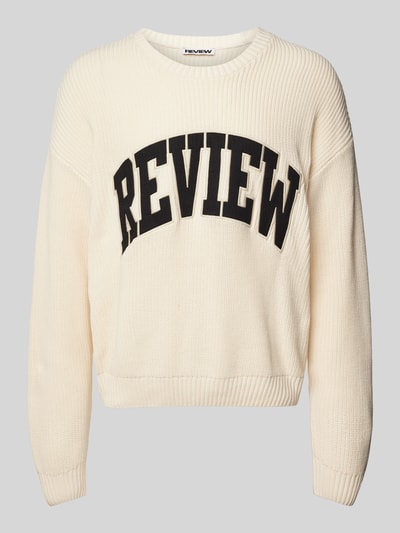 REVIEW Sweter z dzianiny z wyhaftowanym logo Écru 2