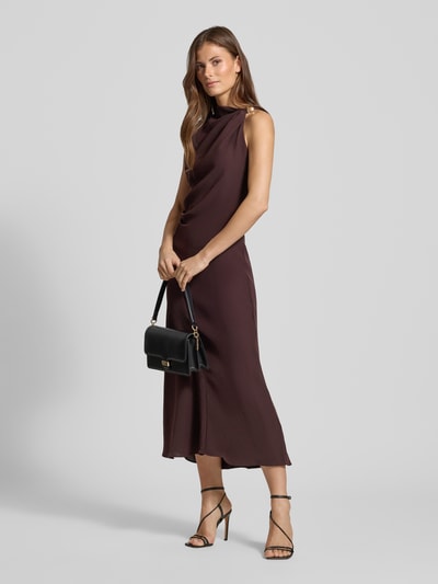 Mango Midikleid mit Raffungen Modell 'JOIA' Dunkelbraun 1