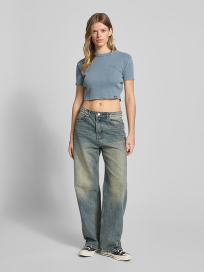 Dickies Cropped T-Shirt in Ripp-Optik Modell 'PLENTYWOOD' Blau 1