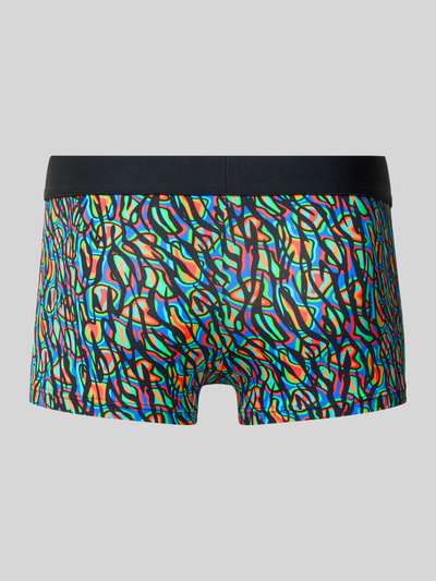 Produktfoto, bunte Slim Fit Trunks mit Logo-Detail Modell 'Floyd' von HOM, elastischer Material-Mix, abstraktes Muster, Herren Trunks