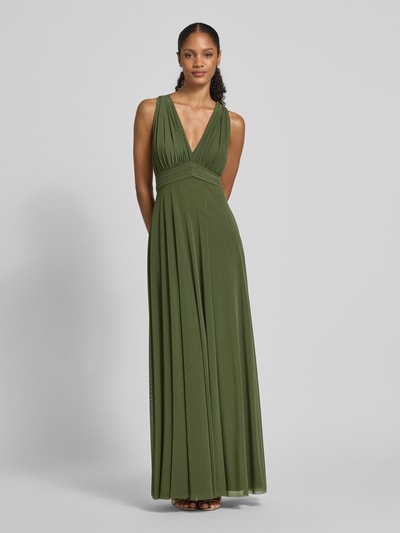 Jake*s Cocktail Avondjurk met V-hals en plooien Olijfgroen gemêleerd - 4
