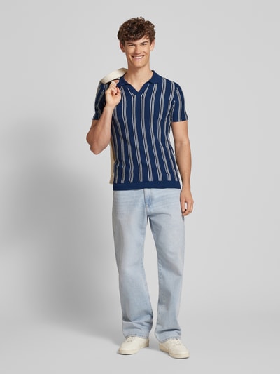 Blend Slim fit poloshirt met ribboorden, model 'BHAMOS' Marineblauw - 1