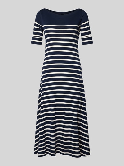 Produktfoto, Midikleid mit U-Boot-Ausschnitt Modell 'MUNZIE' von Lauren Ralph Lauren, reine Baumwolle, A-Linie, dunkelblau mit weißen Blockstreifen